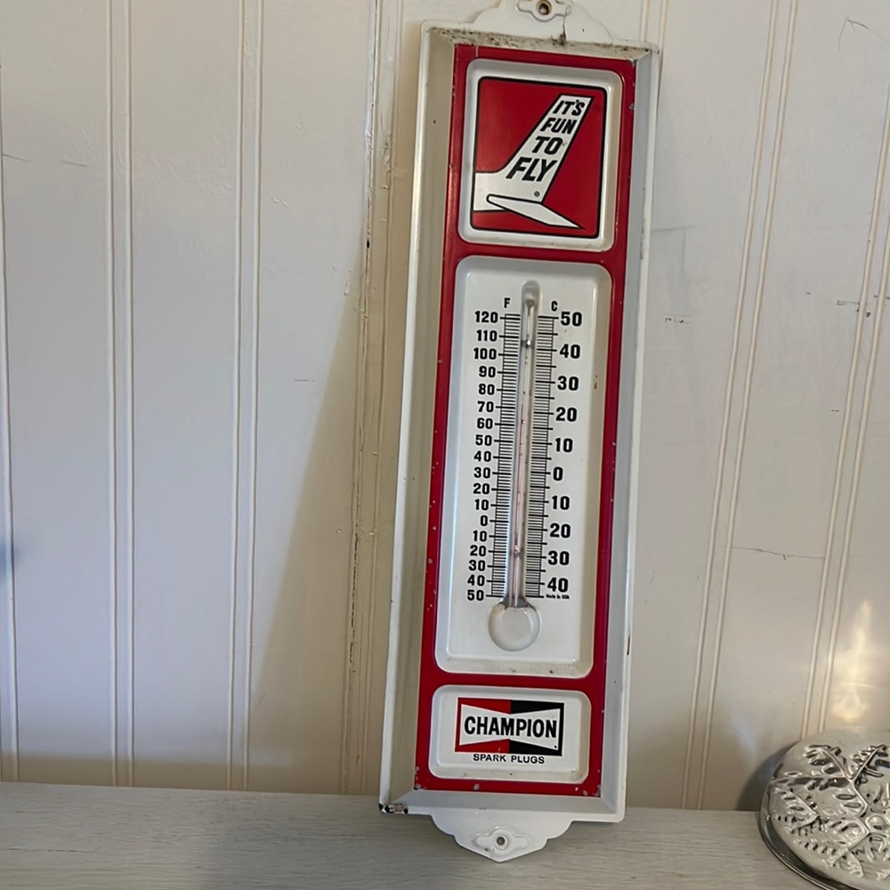 Vintage Champion Spark Plugs Fun to Fly metal Wall Thermometer